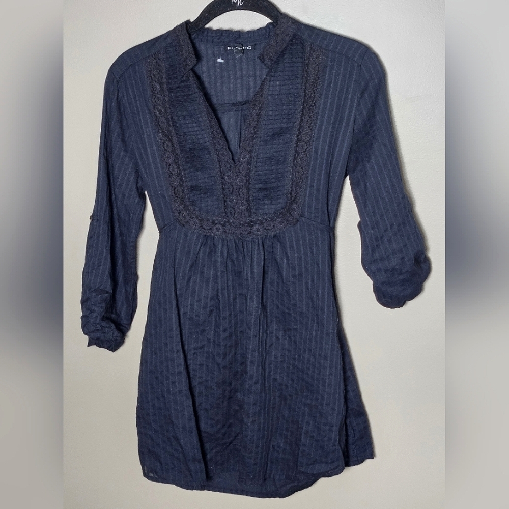 Fang Y2K Whimsigoth Tie Back Crochet Pinstripe Black Tunic,ā Small
